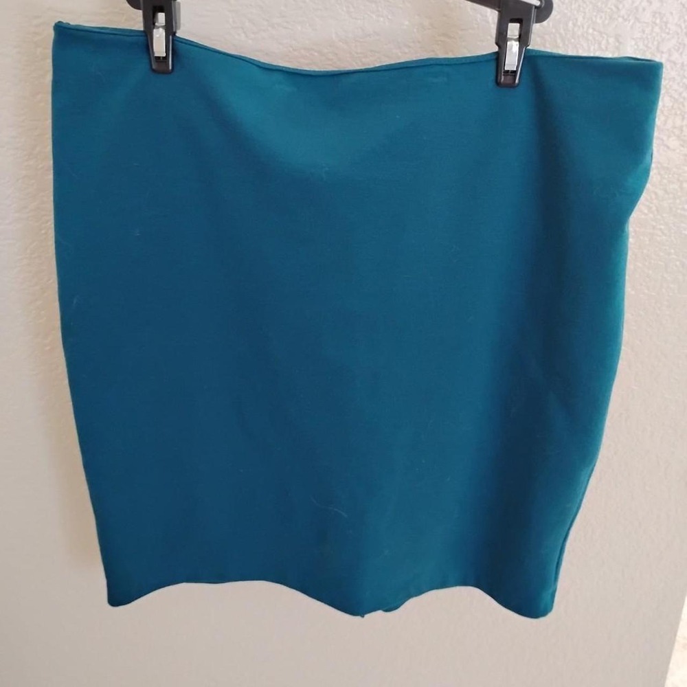 Olivia Moon Teal Blue Knit Mini Skirt  XL💎chic bodycon pencil Preppy vampy